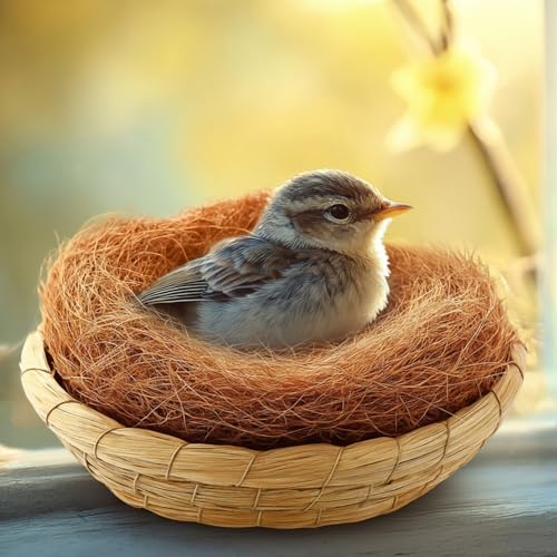 AceOrbit 8 Pcs/4 Set Bird Nest with Coconut Fiber Mats for Dove Hamster | Hand Woven Bird Nest Flat, Small Animal Breeding Bed Hatch House Cage Accessories, Cuckoo Sparrow Rabbits Chinchillas Hamster