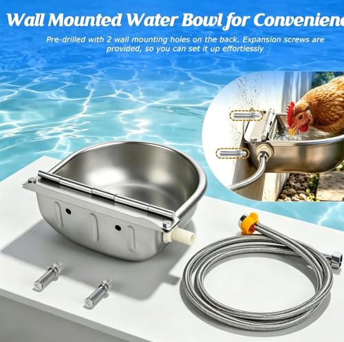 Automatic Chicken Waterer Stainless Steel with Drainage Hole | with Float Valve, Extended Pipe, Replacement Valve, Outdoor Auto Self Filling Water Bowl for Chicken,Duck,Poultry