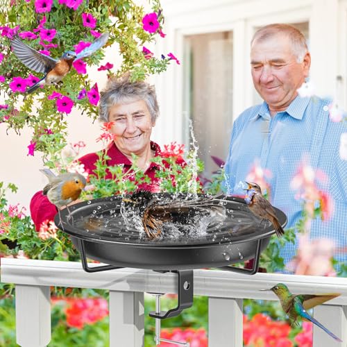 Deck Mounted Bird Bath for Outside, Detachable Birdbath Bowl with Sturdy Clamp, Outdoor Bird Baths Bowl for Attracting Birds Garden Yard Decor (Black) - color: Black