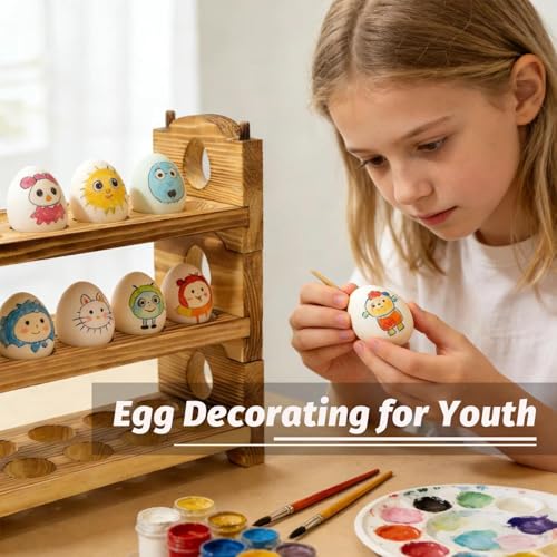 3-Tier Egg Holder Countertop for 36 Eggs Wooden Stackable Fresh Egg Storage | easter egg decor thanksgiving party serving tray holiday table egg display decorative farm egg rack - size: 3A