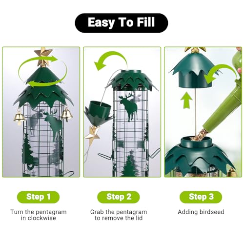 Squirrel Proof Bird Feeders for Outdoors Anti Squirrel Buster Hanging Metal Mesh Wild Bird Seed Feeder with Weight-Activated Perches, 4 Feeding Ports, 2.5LB Capacity, Green | Anti Squirrels Buster Hanging Wild Bird Seed Feeder, Weight-Activated, Chew Resi