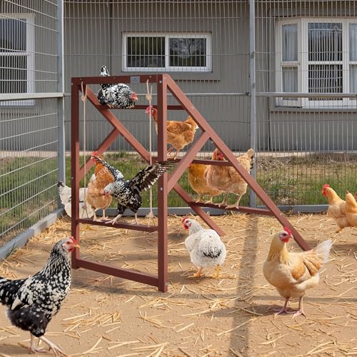 PETSFIT Wooden Chicken Roosting Bars for 8-10 Chickens, Easy Assembly | Multi-Level Design with 4 Perchs and Swings, Durable Fir Wood for Outdoor Coops,Ideal for Backyard Farms,Easy to Clean - size: 51"L x 26.6"W x 38"H