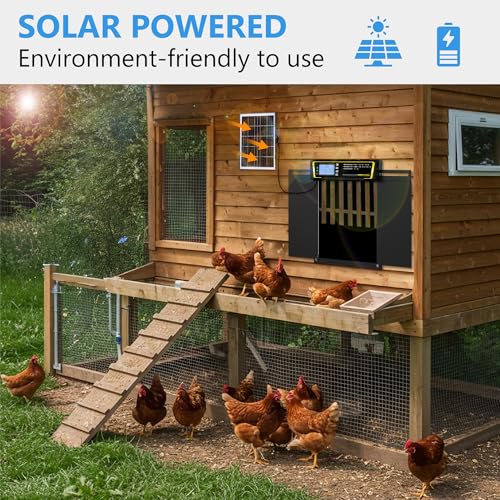 Automatic Chicken Coop Door with Timer & Light Sensor，5000mAh Battery & 3.7W Solar Panel，Anti-Pinch Auto coop Door, Weatherproof for Backyard Chicken Coop