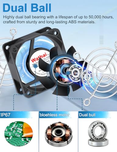 Wathai 60mm 12v Fan Waterproof High Speed Small 12V DC Computer Cooling Fan | Built with a dual ball bearing and IP67 protection, this 12v computer fan waterproof unit thrives in humid battery boxes - size: 60x25mm