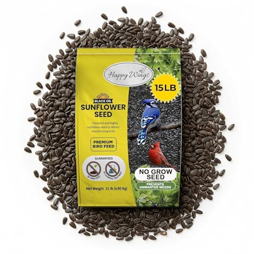 Happy Wings 15 LB Black Oil Sunflower Seeds Bird Food, No Waste Bird Seed - size: 15 Pound (Pack of 1)