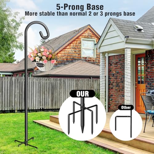 Shepherd Hook for Outdoor, 76" Heavy Duty Bird Feeder Pole with 5 Prong Base, Adjustable Height Bird Feeder Stand Ideal for Hanging Bird Feeders, Plant, and Garden Decorations - size: 76 Inch