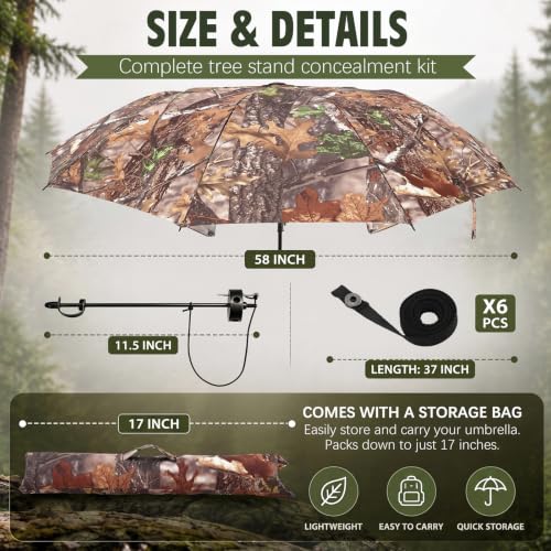 Feekoon Tree Stand Blind & Hunting Umbrella Kit, Camo Treestand Blind Cover with Portable Tree Stand Umbrella, Weather-Resistant Hunting Concealment Screen for Deer & Turkey Hunt