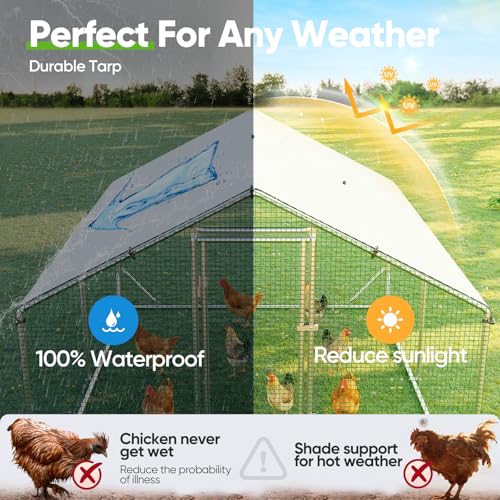 Quictent Large Metal Chicken Coop Run for 20+ Poultry w/Side Hardware Cloth | Waterproof Cover, Advanced Series Outdoor Walk-in Cage Hen Duck Rabbit Dog Pen Yard Farm House, 12x9x6.6FT - color: White, size: 142.4"L x 107.3"W x 78.0"H