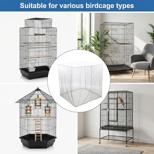 Trinkrittey Large Bird Cage Seed Cather, Black Bird Cage Cover Universal Nylon Birdcage Net Elastic Band Skirt Seed Guard for Parrot Parakeet Macaw(118 x 31.5in/300 x 80cm)