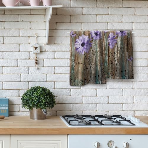 Giwawa Rustic Barn Sunflower Wooden Hand Towel 15x30 Set of 2, Fall Purple Daisy Flower Plank Fingertip Towel Retro Board Face Towel Country Barnwood Washcloth for Bathroom Farmhouse Log Cabin - color: Board Daisy Purple