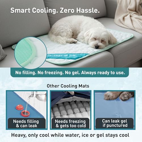 INSPECTOR TAIL Dog Cooling Mat, Indoor & Outdoor, Medium Self Cooling Pad | No Freeze Needed, Breathable, Washable, Portable Cooling Mat for Dogs with Travel Bag, Fits Car, Crate, Floor & Bed, 27"x 21" - size: Mint- 27.15" x 21.26"