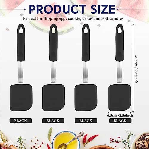 Gejoy 4 Pcs Silicone Cookie Spatula Turner Mini Brownie Spatula Flexible Silicone Spatulas Nonstick Cookware Heat Resistant No Scratch Flipper Baking Utensils for Egg Pancake(Black) - color: Black
