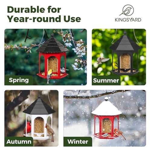 Kingsyard Metal Bird Feeder for Outdoors Hanging, 3 lbs Seed Feeder, Wild Bird Feeders for Garden Cardinal Finch Bluebird, Easy to Fill & Clean, Black - color: Black