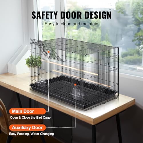 VEVOR 30 Inch Flight Bird Cage, Stackable Bird Cage Parakeet Cage with Slide-Out Tray and Handle, Small Parrots Birdcage for Cockatiels Budgies Conure Macaw Finch Lovebirds Canaries Pigeons - color: Black