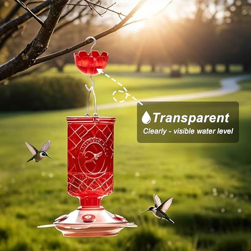Ant Moat for Hummingbird Feeders, 6 Pack 4OZ | Heavy Duty Metal Hooks with Water Level Window, Bright Red Flower Design for Outdoor Hanging Bird Feeders - color: Red