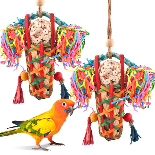 KATUMO Bird Toys Parakeet Toy Cockatiel Shredding Chew Conure Foraging Sola Enrichment for Conure Cockatiel Parakeet Lovebird Small to Medium Birds (2 Pcs) - size: 2 Pcs