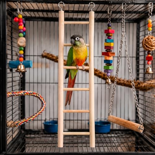 3 Pcs Bird Ladder, Wooden Bird Cage Ladder Bird-Ladder for Cage Climbing Ladders for Parakeets Parrots Cockatoo(4, 6, 8 Steps)