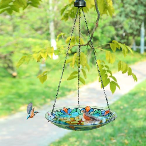 Hanging Glass Bird Bath Outdoors Bird Water Bowl Feeder Garden Decor - color: kaleidoscope