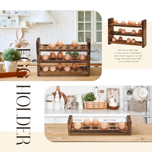 Wooden Egg Holder for Countertop 3 Layer Rack for 36 Eggs Stackable Storage Tray Organizer Rustic Home Kitchen & Country Decor Uneven Color Crafts, Need to Assemble
