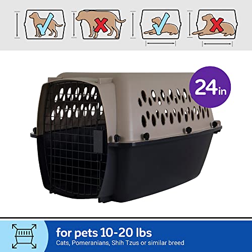 Petmate Vari Dog Kennel Portable Carriers & Crates for Smaller Dogs or Puppies and Pets 10 to 20 lbs, Airline-Friendly Plastic Pet Carrier Home and Travel, 24" Long, Taupe & Black, 24” x 16.7” x 14.5” | Airline friendly pet carrier, durable plastic shell,