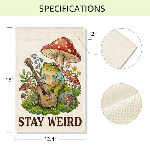 RZHV Stay Weird Double-Sided Garden Flag for Outdoor House Yard Sign Garden Decor Parade, Cute Frog Mushrooms Vertical House Lawn Yard Sign, Housewarming Banner Gifts for Frog Lover Friends Neighbors - color: Weird B