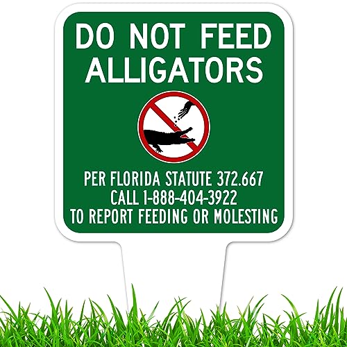 Do Not Feed Alligators Sign, 7"x13", Heavy Duty Integrated Ground Stakes, Indoor/Outdoor Use, Rust Free Aluminum Composite, Made in USA by My Sign center - color: Alligators, size: 7"x13"