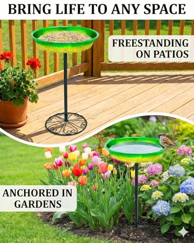 Bird Bath for Outside Standing Metal Hummingbird Bird Bath Peacock Green Gradient Outdoor Birds Feeder Birdbath 11.5” Detachable Bowl Freestanding Birdbath for Garden Lawn Patio Yard Art Decor 25” H - color: Peacock Green Gradient