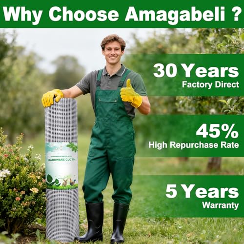 Amagabeli Galvanized Hardware Cloth 1/4 inch 48 x 100ft 23 Gauge Chicken Wire Fence Weld Wire Mesh Roll Garden Fencing Plant Supports Poultry Netting Snake Fence Gopher Wire Rabbit cage Tree Guard - size: 1/4" 48"x100'