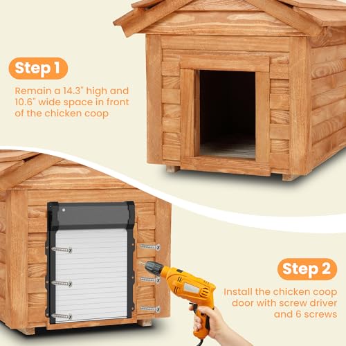 Automatic Chicken Coop Door with Timer & Light Sensor, Chicken coop Door Solar Powered Door with Remote Control & Anti-Pinch，External Power Supply Connection, Outdoor Electric Chicken coop Door