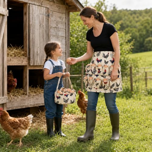 Egg Apron - Collect Eggs from Chicken, Duck, Goose with 7 Pouches - Perfect for Housewife, Farmhouse, Kitchen, Restaurant, Parent-Child Activities