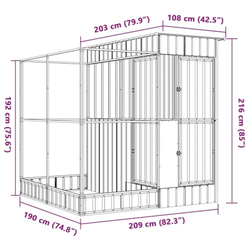 Galvanised Steel Bird Cage with Extension 82.3x79.9x85.0 in | Outdoor Aviary, Lockable Door, Steel Mesh Grid, for Parrots Rabbits Ducks Chickens - size: 82.3" x 79.9" x 85"