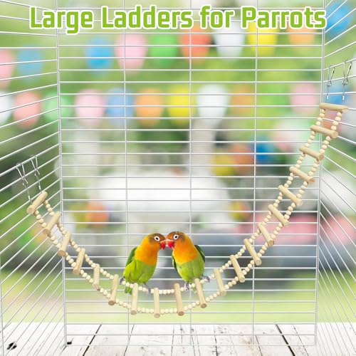 BNOSDM Long Bird Ladder Bridge 45.3 in Wooden Parakeet Climbing & Swing Toys Bird Cage Accessories for Budgies, Cockatiels, Conures, Lovebirds, Canaries (20-Steps) - size: 20-Steps-45in