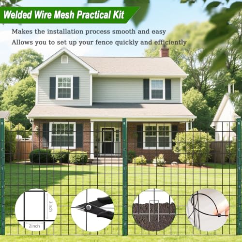 Welded Wire Fence 24inch x 50ft Roll,16 Gauge 2" x 3" Mesh Black | Rustproof Vinyl Coated Double-Layer Thick Wire, for Garden Fencing, Dog Fence, Chicken Wire Fencing, Yard & Pet Barrier