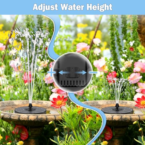 Yzert Solar Fountain with 2000mah Battery, 3-Level Adjustable Water Height, Rotating Rods, Works in Shadow, 7 Nozzles, 2026 3.5W Glass Outdoor Fountain Pump for Bird Bath, Garden, Pond, Flower Pot - color: Black