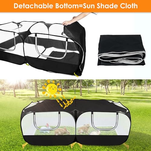 Lukovee Small Animals Playpen, Foldable Pet Playpen, 73"x36"x25" | Escape-Proof Detachable Bottom, 4 Zipper Doors, Breathable, Pen for Puppy Chicken Duck Kitten Rabbits Run Outdoor Yard ,Black - color: Black - with Escape-proof Bottom