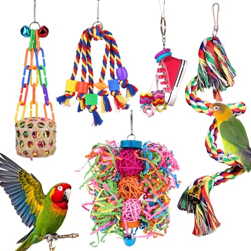Parrot Parakeet Bird Toys, Cockatiel Budgies Cage Toys | Parrot Conure Shredding Foraging Toys with Rope Perch, Bird Cage Accessories for Cockatiel Budgies Lovebird