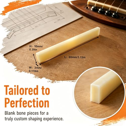 Miwayer 2 Pack 6-12 String Guitar Untreated Unbleached Bone Saddle Blank, Guitar Bridge Blank Saddles, Cut from Whole Bones, 80x10x3mm - color: Untreated Saddle 80mm 2 Pack