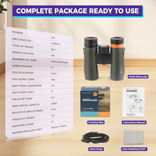 Astromania 10x26 Waterproof Compact Binoculars for Traveling, Wildlife, Camping and Sport Games, Theater and Concerts, Bird Watching