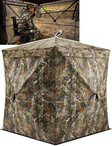 TIDEWE Hunting Blind for Deer, 270° See Through Ground Blind | Pop Up Design, Camo Hunting Tent, Silent Sliding Windows, Brush Loops, Metal Hub, Carry Bag Included