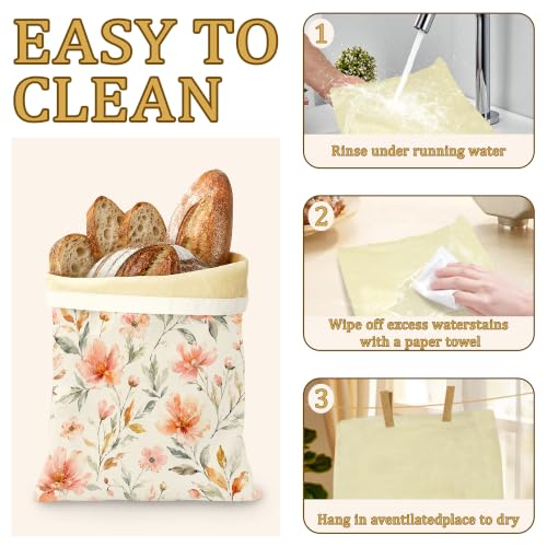 2 Pack Beeswax Linen Peach Blossom Bread Bags, Watercolor Floral Reusable Fresh Keeping Bags for Sourdough & Baguette, Freezable Portable Bread Storage Container 17×13'' - color: Peach Blossom