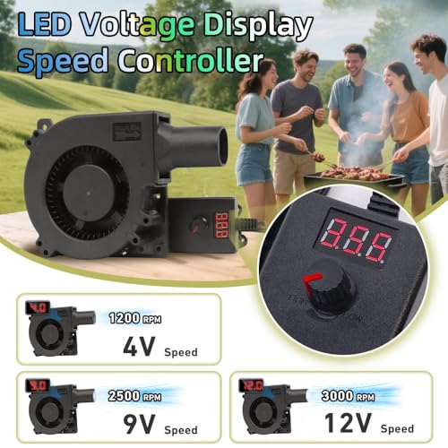 WHTech 120mm x 32mm Blower Fan with LED Voltage Display Speed Controller, 110V AC IP54 Waterproof Squirrel Cage Fan for DIY Cooling Projects, BBQ, Drum Smoker