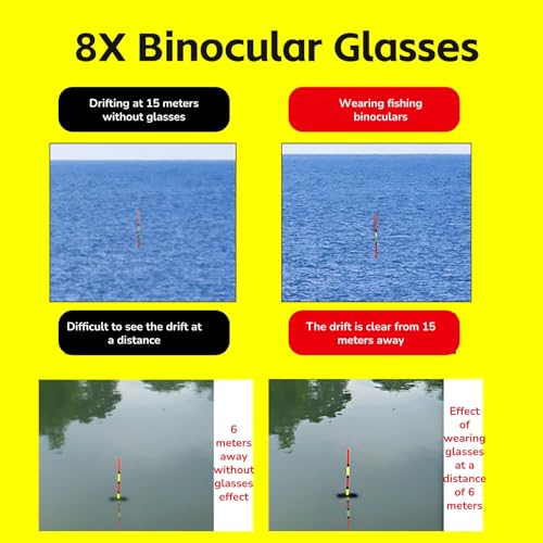 Fishing Binoculars, 8X Magnification HD Optical Lens Portable Binocular Glasses Telescope for Fishing Bird Watching Sports Concerts Theater, Polarized Lenses