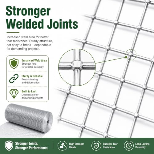 Hardware Cloth 1/2 in. x 5 ft. x 50 ft 19-Gauge | Chicken Wire Fencing, Garden Fence, Tree Guard, Chicken Wire Mesh Roll, Welded Wire Fencing, Mesh Wire Fence - size: 1/2'' x 60'' x 50'