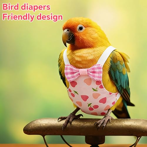 4pcs Reusable Bird Diapers, Cute Pet Bird Diaper with Waterproof Inner Washable Parrot Nappy Pants for Parakeet Cockatiel Budgie Pigeon Lovebird Canary (4 Fruit-Themed Styles)
