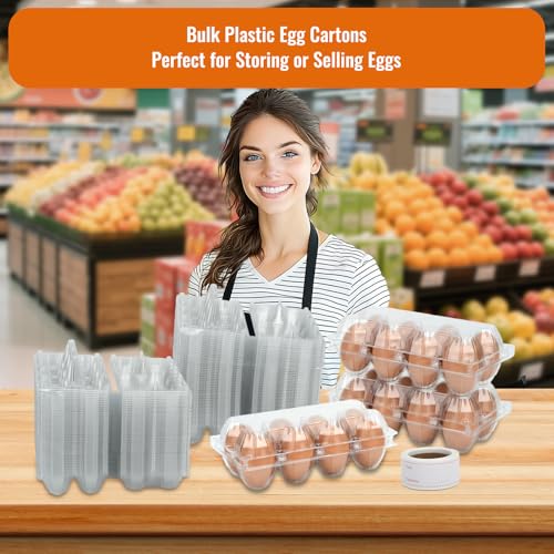 100 Pack Plastic Egg Cartons Cheap Bulk 8 Count, Clear Egg Trays 2x4 Grids | Comes with Date Tracking Stickers Egg Care Instructions, Reusable Egg Holder for Refrigerator, Family and Chicken Farm
