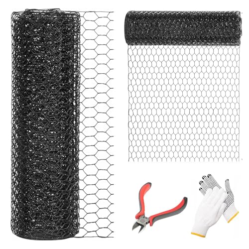 48'' x 50' Black Chicken Wire Fencing, 1 inch Chicken Wire and 19 Gauge Poultry Netting, Garden Mesh Fence Roll for Floral Arrangements/Crafts/Farm/Livestock/Pet Protection - size: 19 gauge 48'' x 50'