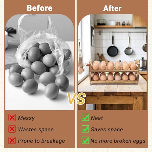 Yuoyar Wooden Fresh Egg Holder Countertop Stackable egg storage