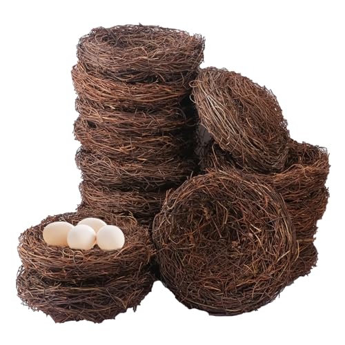 16 PCS 7.87 Inch Artificial Bird Nest for Crafts, Handicraft Rattan Bird's nest, Small Bird Nest, Bird's Nest Decorating Kit for Holiday, Table, Garden, DIY Terrarium Decor