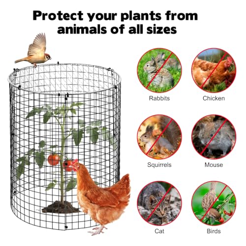 45 Pcs Large Wire Plant Protector from Animals, 15 Pack 24" H X 12" Dia Metal Plant Cage Chicken Wire Cloche with Ground Stakes and Nylon Tie to Keep Animals Out, Garden Protection Bunny Barricade - size: 15 Pack 24'' x 12''