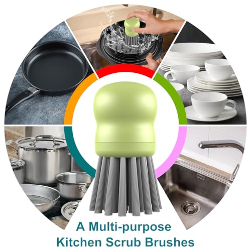Mini Dish Brush for Cleaning Chicken Shredder, Long Bristles, 1Pack, Matcha | Palm Brush Dish Scrubber with Ergonomic Grip, Long-lasting Nylon Bristles, Kitchen Brush for Washing Dishes, Pans, Pots, Sink - color: Matcha